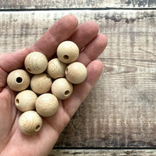 Load image into Gallery viewer, Bead - round wooden bead in beech, 2 cm diameter - packs of 10/25