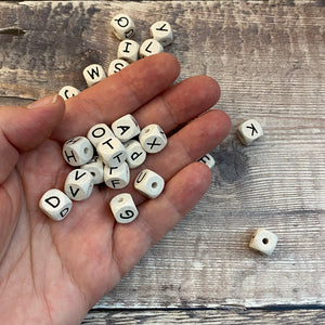 Cube shaped letter beads - one set only - white