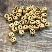 Load image into Gallery viewer, Bead alphabet & numbers  - 42 square beads - one set only in natural