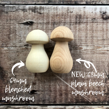 Load image into Gallery viewer, Mushrooms - wooden fungi / toadstools in unbleached solid beech - large 6.8cm tall
