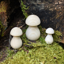 Load image into Gallery viewer, Mushrooms - wooden fungi / toadstools in solid beech with bleached finish - large 6.4cm tall