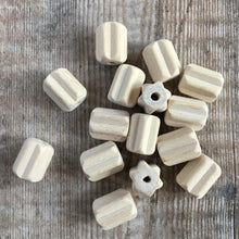 Load image into Gallery viewer, Bead - wooden fluted / corrugated roller bead - pack of 10 - last few packs!