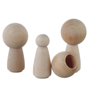 Big head wooden peg doll girl figures - pack of 3, 5, 10 or 25