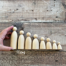 Load image into Gallery viewer, Beech peg doll sizes
