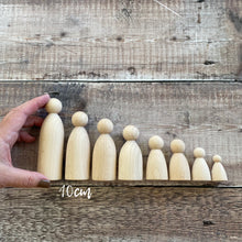 Load image into Gallery viewer, Beech peg doll sizes