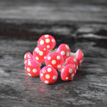 Load image into Gallery viewer, Ten glazed spun cotton mushrooms - 1.4 cm small pink mushrooms on wire stem