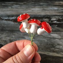 Load image into Gallery viewer, Red spun cotton mushrooms - 19 mm fly agaric / amanita decorations on wire stem