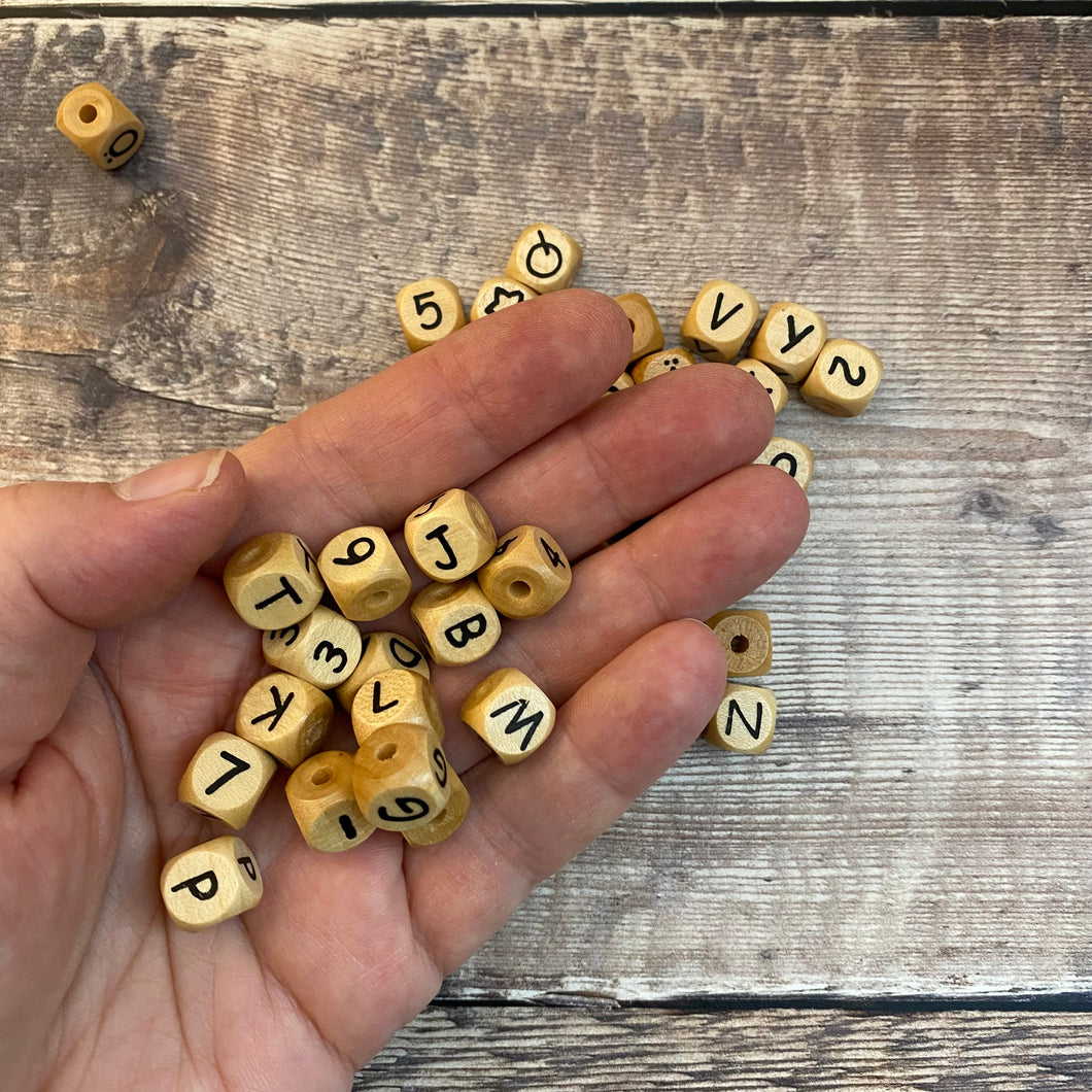 Cube shaped letter beads - one set only - natural