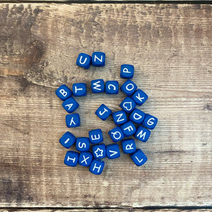 Cube shaped letter beads - one set only - blue