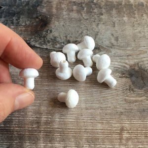 Compressed paper mushrooms / toadstools 1.2 cm diameter - spun cotton / paper shapes