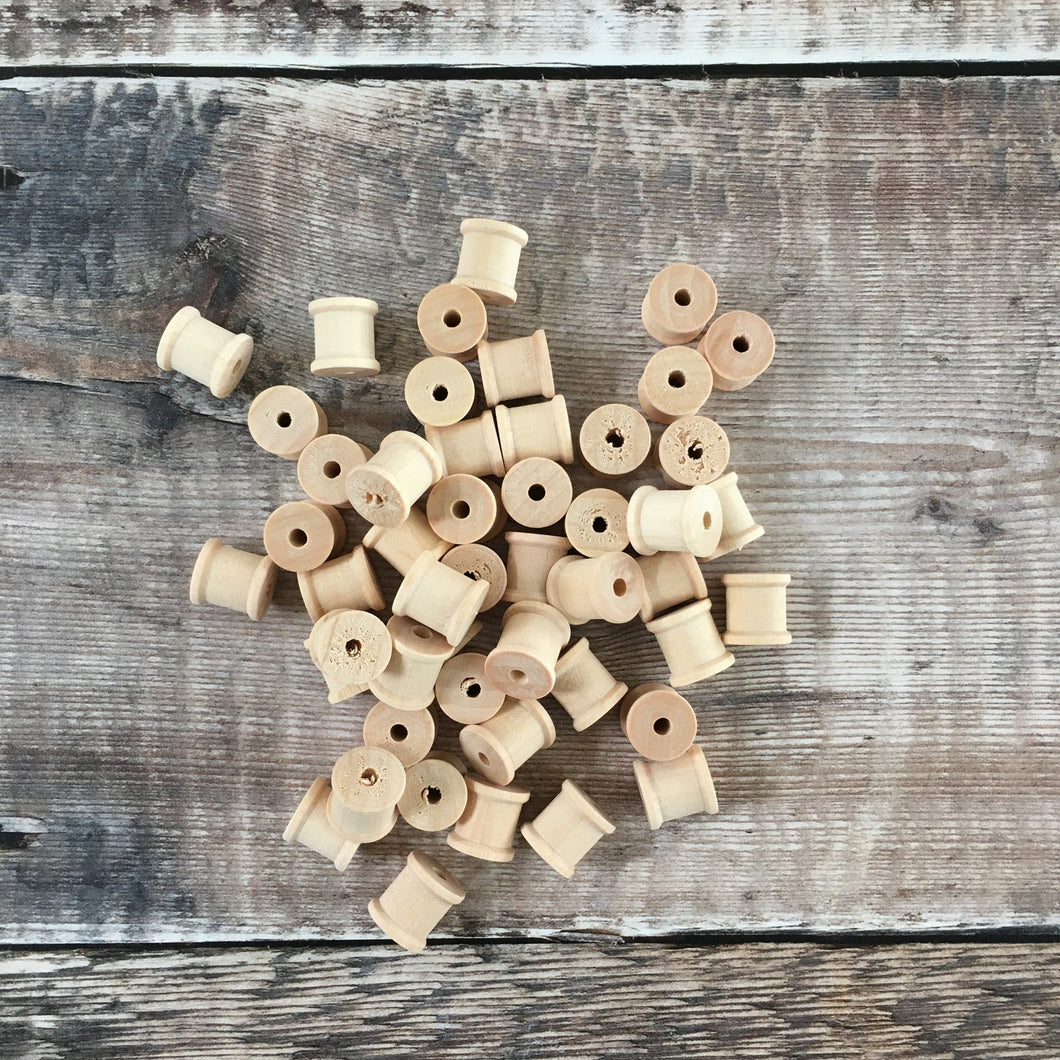 Bead - tiny wooden cotton reel / spool
