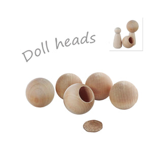 Big wooden head beads for girl figures 5/10 pack